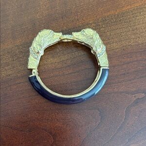 Vintage Ann Taylor double dog bangle bracelet purple enamel gold tone rhinestone